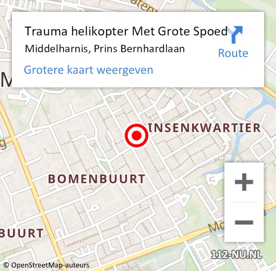 Locatie op kaart van de 112 melding: Trauma helikopter Met Grote Spoed Naar Middelharnis, Prins Bernhardlaan op 22 maart 2023 08:49