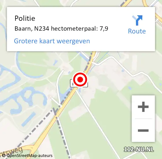 Locatie op kaart van de 112 melding: Politie Baarn, N234 hectometerpaal: 7,9 op 22 maart 2023 11:31