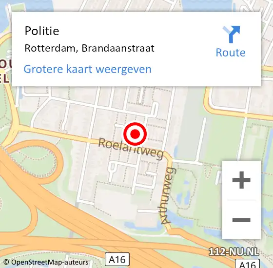 Locatie op kaart van de 112 melding: Politie Rotterdam, Brandaanstraat op 22 maart 2023 11:38