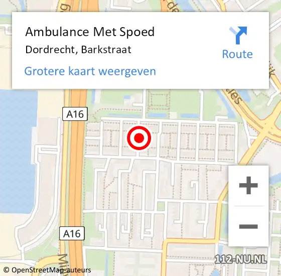 Locatie op kaart van de 112 melding: Ambulance Met Spoed Naar Dordrecht, Barkstraat op 22 maart 2023 11:54