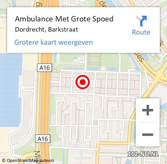 Locatie op kaart van de 112 melding: Ambulance Met Grote Spoed Naar Dordrecht, Barkstraat op 22 maart 2023 11:57