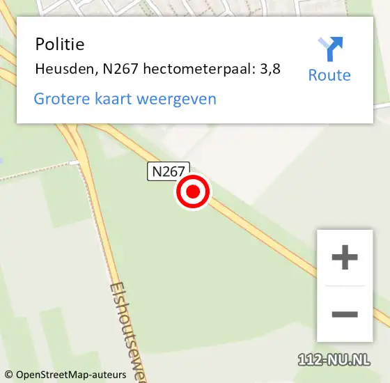 Locatie op kaart van de 112 melding: Politie Heusden, N267 hectometerpaal: 3,8 op 22 maart 2023 13:40