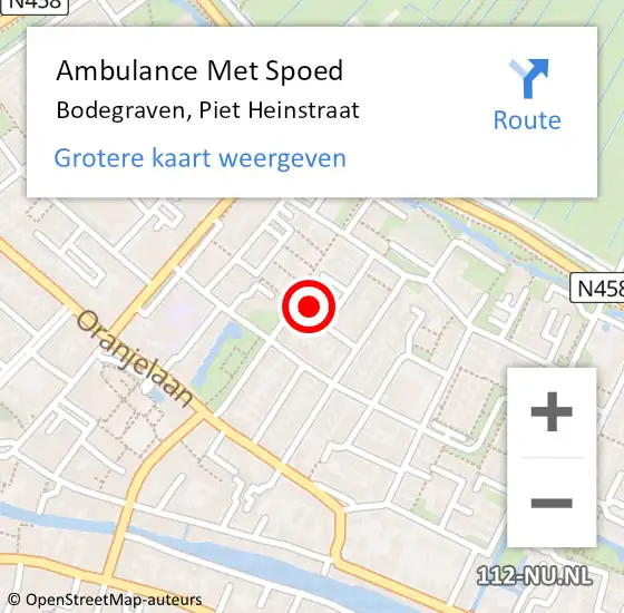 Locatie op kaart van de 112 melding: Ambulance Met Spoed Naar Bodegraven, Piet Heinstraat op 22 maart 2023 13:50