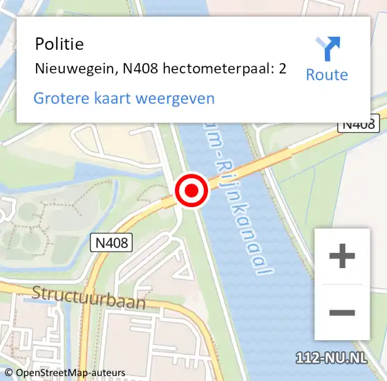Locatie op kaart van de 112 melding: Politie Nieuwegein, N408 hectometerpaal: 2 op 22 maart 2023 14:32