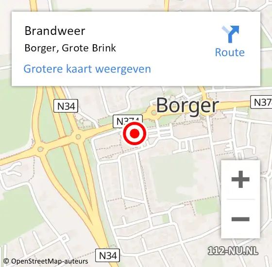 Locatie op kaart van de 112 melding: Brandweer Borger, Grote Brink op 22 maart 2023 16:01