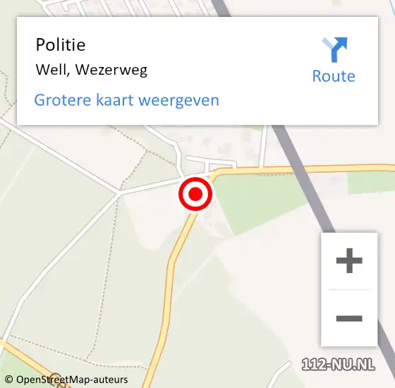 Locatie op kaart van de 112 melding: Politie Well, Wezerweg op 22 maart 2023 16:21
