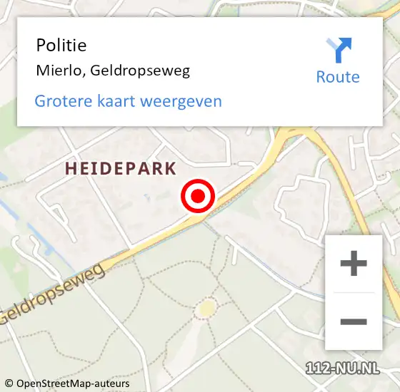 Locatie op kaart van de 112 melding: Politie Mierlo, Geldropseweg op 22 maart 2023 17:03