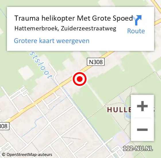 Locatie op kaart van de 112 melding: Trauma helikopter Met Grote Spoed Naar Hattemerbroek, Zuiderzeestraatweg op 22 maart 2023 17:41