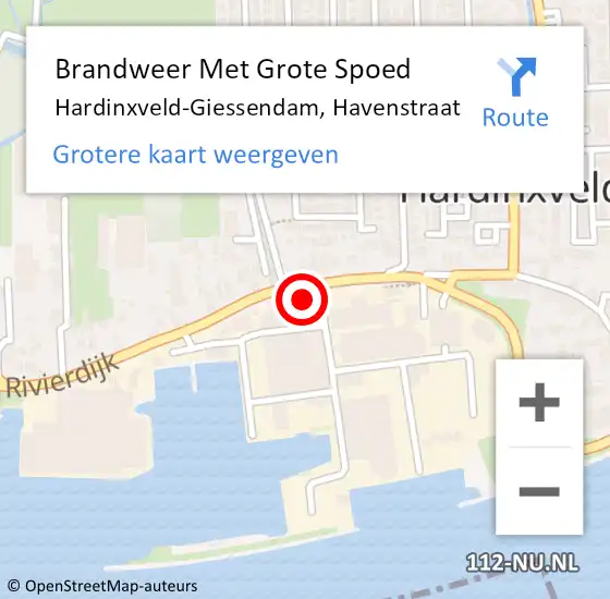 Locatie op kaart van de 112 melding: Brandweer Met Grote Spoed Naar Hardinxveld-Giessendam, Havenstraat op 22 maart 2023 19:02