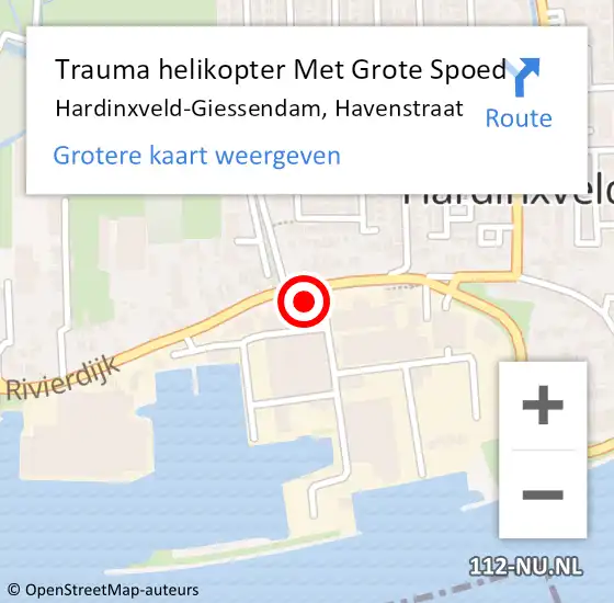 Locatie op kaart van de 112 melding: Trauma helikopter Met Grote Spoed Naar Hardinxveld-Giessendam, Havenstraat op 22 maart 2023 19:08
