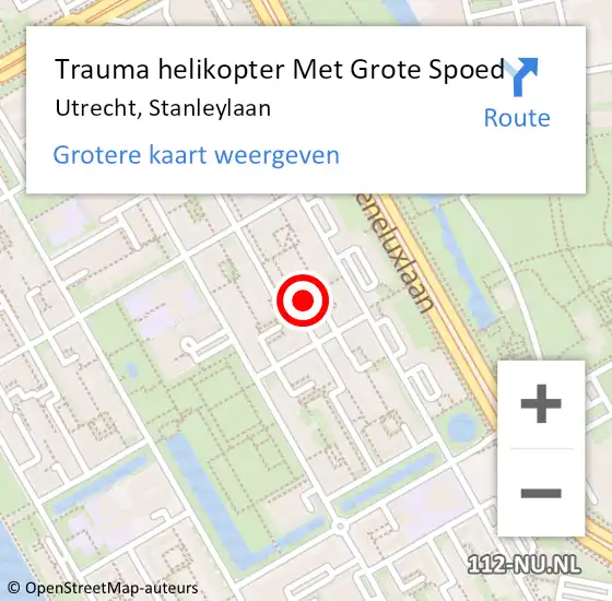 Locatie op kaart van de 112 melding: Trauma helikopter Met Grote Spoed Naar Utrecht, Stanleylaan op 22 maart 2023 19:21