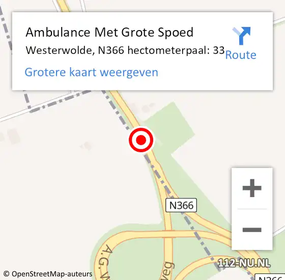Locatie op kaart van de 112 melding: Ambulance Met Grote Spoed Naar Westerwolde, N366 hectometerpaal: 33 op 23 maart 2023 06:46