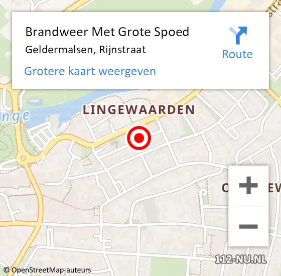 Locatie op kaart van de 112 melding: Brandweer Met Grote Spoed Naar Geldermalsen, Rijnstraat op 23 maart 2023 08:09