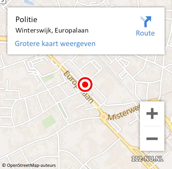 Locatie op kaart van de 112 melding: Politie Winterswijk, Europalaan op 23 maart 2023 08:56