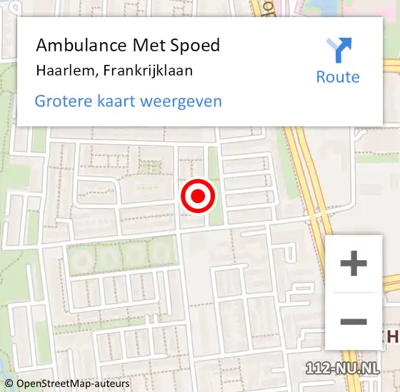 Locatie op kaart van de 112 melding: Ambulance Met Spoed Naar Haarlem, Frankrijklaan op 23 maart 2023 09:18