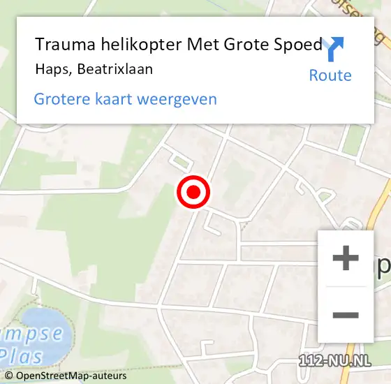 Locatie op kaart van de 112 melding: Trauma helikopter Met Grote Spoed Naar Haps, Beatrixlaan op 23 maart 2023 14:07