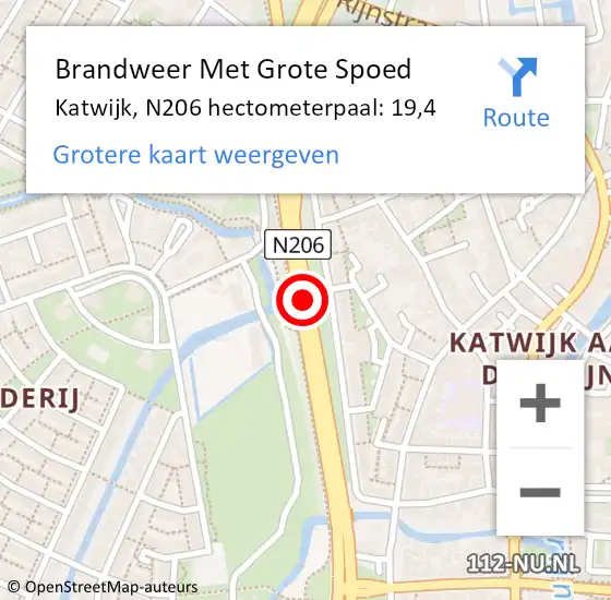 Locatie op kaart van de 112 melding: Brandweer Met Grote Spoed Naar Katwijk, N206 hectometerpaal: 19,4 op 23 maart 2023 17:58