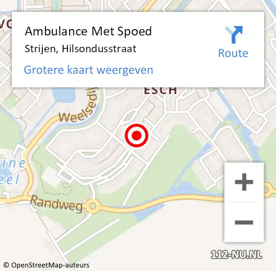 Locatie op kaart van de 112 melding: Ambulance Met Spoed Naar Strijen, Hilsondusstraat op 23 maart 2023 18:44