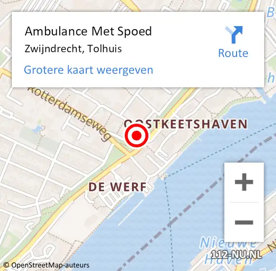 Locatie op kaart van de 112 melding: Ambulance Met Spoed Naar Zwijndrecht, Tolhuis op 24 maart 2023 08:07