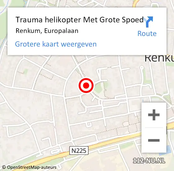 Locatie op kaart van de 112 melding: Trauma helikopter Met Grote Spoed Naar Renkum, Europalaan op 24 maart 2023 09:43