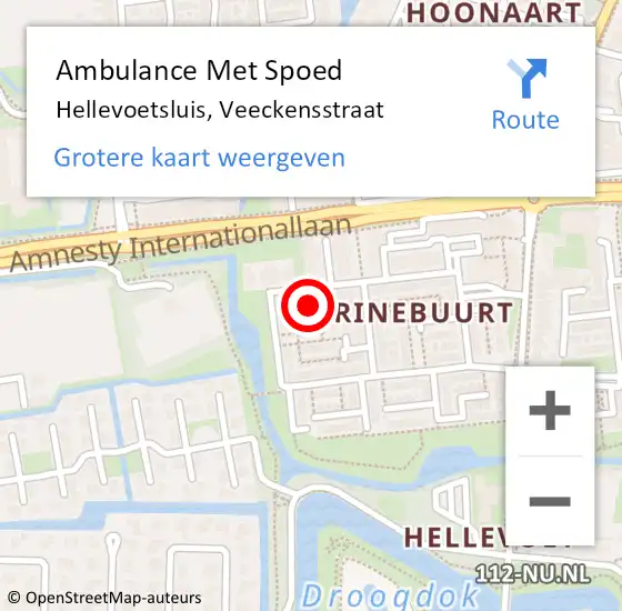 Locatie op kaart van de 112 melding: Ambulance Met Spoed Naar Hellevoetsluis, Veeckensstraat op 24 maart 2023 13:52