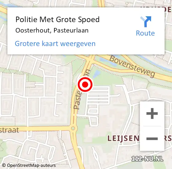 Locatie op kaart van de 112 melding: Politie Met Grote Spoed Naar Oosterhout, Pasteurlaan op 24 maart 2023 14:10