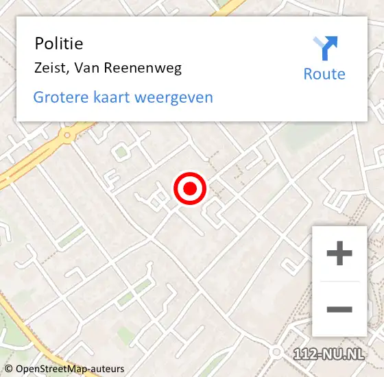 Locatie op kaart van de 112 melding: Politie Zeist, Van Reenenweg op 24 maart 2023 16:53