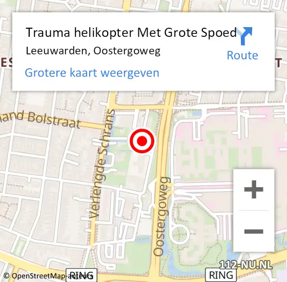 Locatie op kaart van de 112 melding: Trauma helikopter Met Grote Spoed Naar Leeuwarden, Oostergoweg op 24 maart 2023 17:00