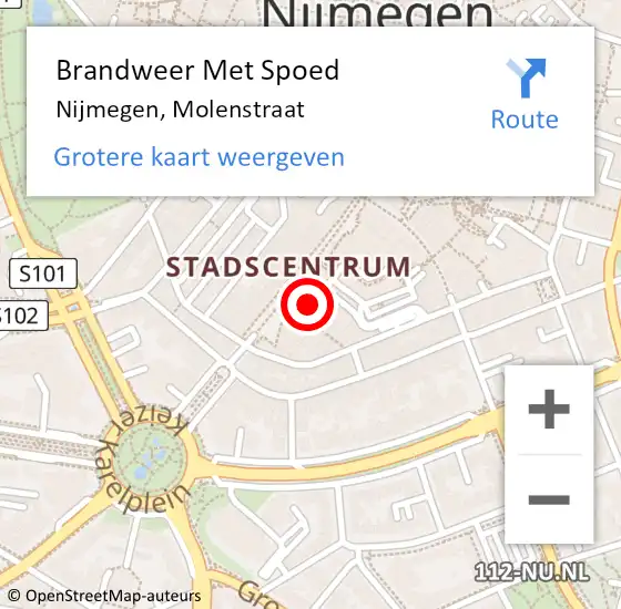 Locatie op kaart van de 112 melding: Brandweer Met Spoed Naar Nijmegen, Molenstraat op 24 maart 2023 17:10