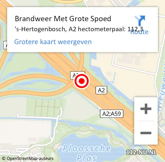 Locatie op kaart van de 112 melding: Brandweer Met Grote Spoed Naar 's-Hertogenbosch, A2 hectometerpaal: 112,3 op 24 maart 2023 18:51