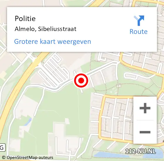 Locatie op kaart van de 112 melding: Politie Almelo, Sibeliusstraat op 24 maart 2023 19:07