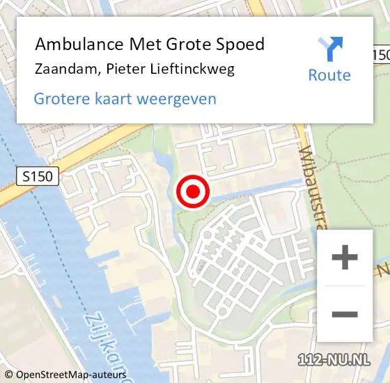 Locatie op kaart van de 112 melding: Ambulance Met Grote Spoed Naar Zaandam, Pieter Lieftinckweg op 24 maart 2023 22:13