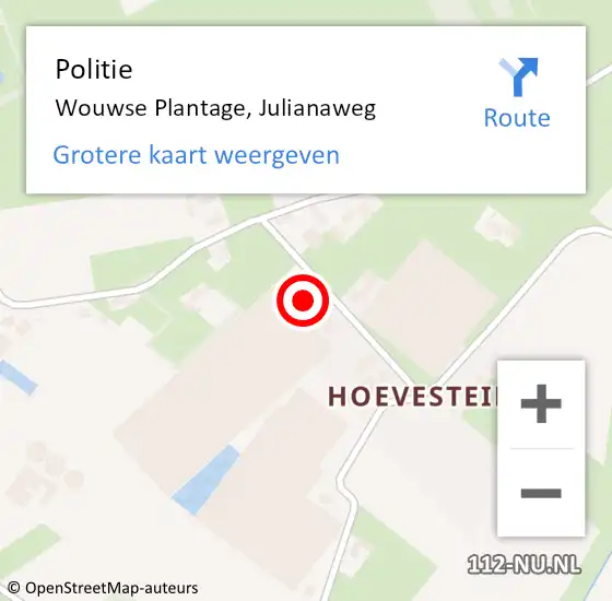 Locatie op kaart van de 112 melding: Politie Wouwse Plantage, Julianaweg op 24 maart 2023 22:33