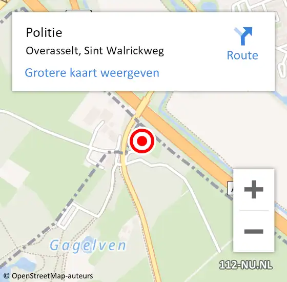 Locatie op kaart van de 112 melding: Politie Overasselt, Sint Walrickweg op 25 maart 2023 03:00