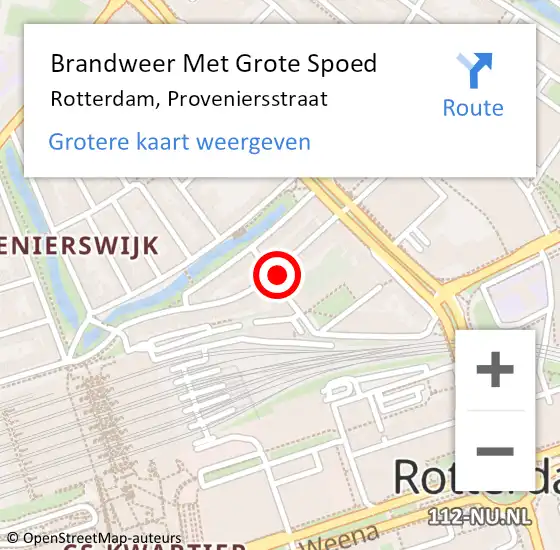 Locatie op kaart van de 112 melding: Brandweer Met Grote Spoed Naar Rotterdam, Proveniersstraat op 25 maart 2023 05:30