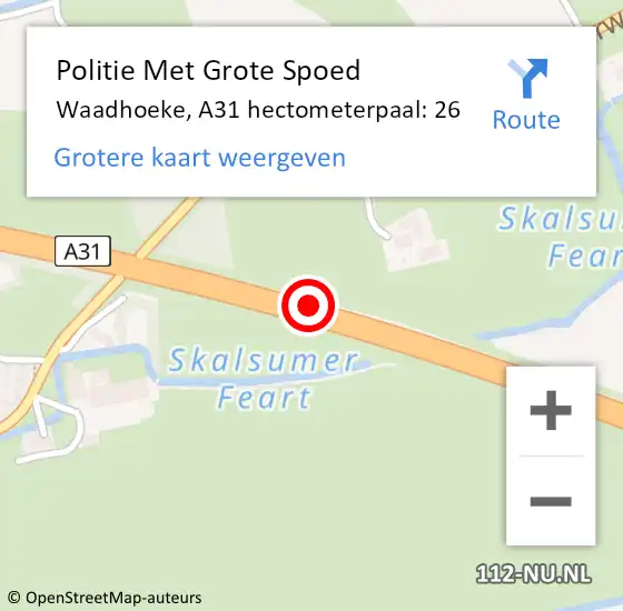 Locatie op kaart van de 112 melding: Politie Met Grote Spoed Naar Waadhoeke, A31 hectometerpaal: 26 op 25 maart 2023 08:18
