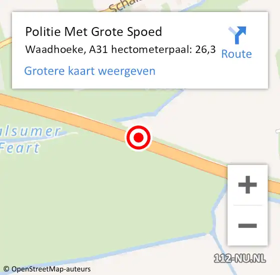Locatie op kaart van de 112 melding: Politie Met Grote Spoed Naar Waadhoeke, A31 hectometerpaal: 26,3 op 25 maart 2023 08:23