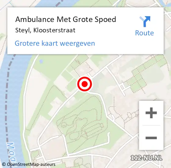 Locatie op kaart van de 112 melding: Ambulance Met Grote Spoed Naar Steyl, Kloosterstraat op 25 maart 2023 08:44