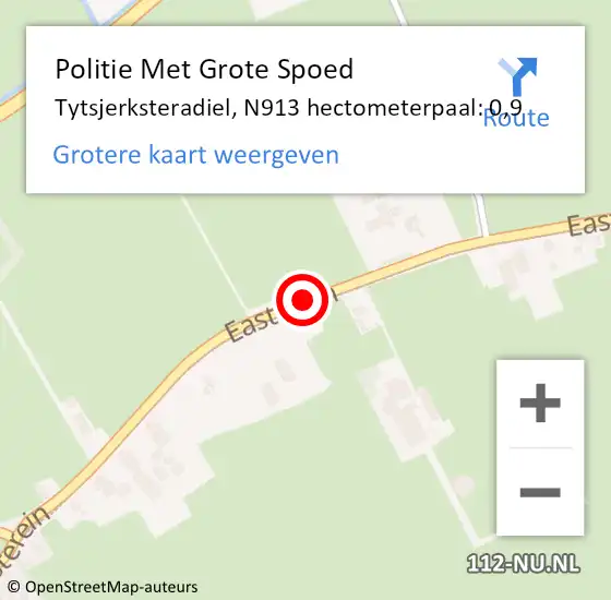Locatie op kaart van de 112 melding: Politie Met Grote Spoed Naar Tytsjerksteradiel, N913 hectometerpaal: 0,9 op 25 maart 2023 08:56
