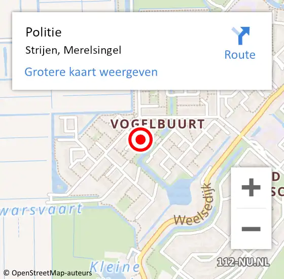 Locatie op kaart van de 112 melding: Politie Strijen, Merelsingel op 25 maart 2023 11:03