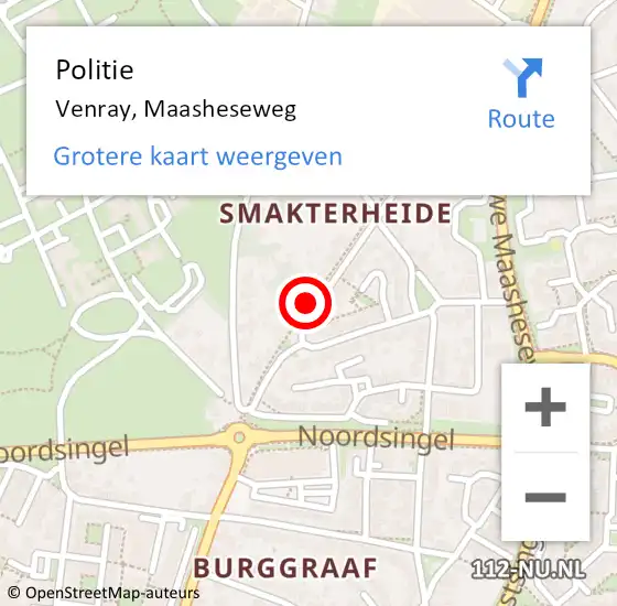 Locatie op kaart van de 112 melding: Politie Venray, Maasheseweg op 25 maart 2023 11:27