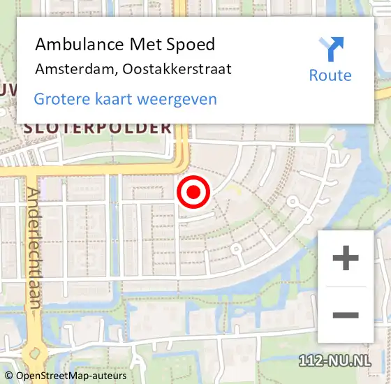 Locatie op kaart van de 112 melding: Ambulance Met Spoed Naar Amsterdam, Oostakkerstraat op 25 maart 2023 13:00