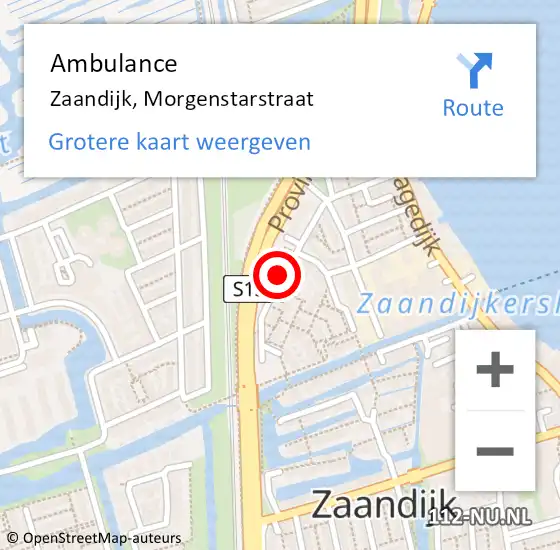 Locatie op kaart van de 112 melding: Ambulance Zaandijk, Morgenstarstraat op 25 maart 2023 13:50