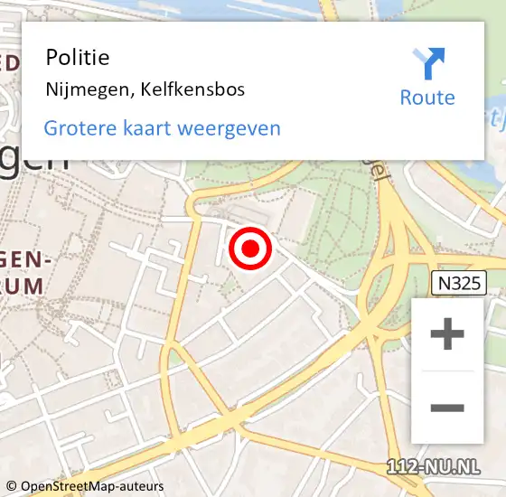 Locatie op kaart van de 112 melding: Politie Nijmegen, Kelfkensbos op 25 maart 2023 14:01