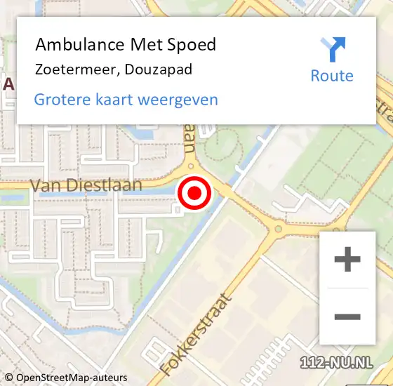 Locatie op kaart van de 112 melding: Ambulance Met Spoed Naar Zoetermeer, Douzapad op 25 maart 2023 16:15