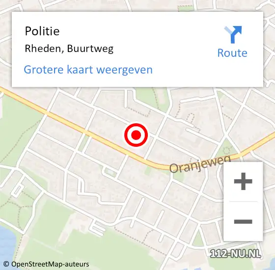 Locatie op kaart van de 112 melding: Politie Rheden, Buurtweg op 25 maart 2023 20:04