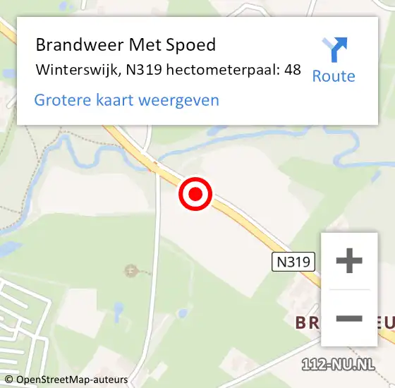 Locatie op kaart van de 112 melding: Brandweer Met Spoed Naar Winterswijk, N319 hectometerpaal: 48 op 25 maart 2023 20:21