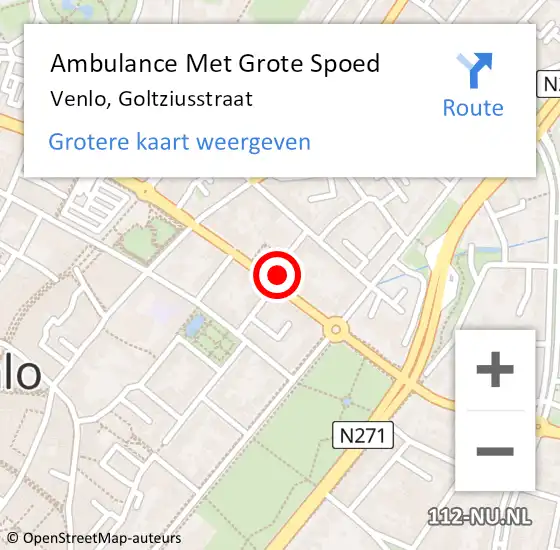 Locatie op kaart van de 112 melding: Ambulance Met Grote Spoed Naar Venlo, Goltziusstraat op 26 maart 2023 00:46