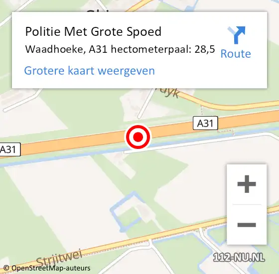 Locatie op kaart van de 112 melding: Politie Met Grote Spoed Naar Waadhoeke, A31 hectometerpaal: 28,5 op 26 maart 2023 03:36