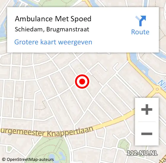 Locatie op kaart van de 112 melding: Ambulance Met Spoed Naar Schiedam, Brugmanstraat op 26 maart 2023 03:38